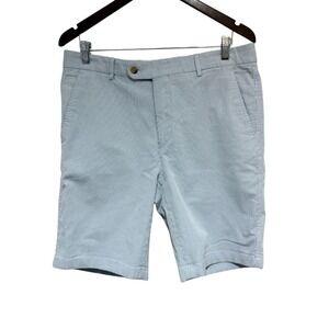 J McLaughlin Shorts Men 34 Blue Pinstripe Bermuda Preppy Chino Stretch Inseam 10